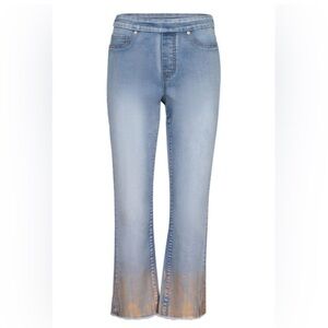 TRIBALJEANS Audrey Mid-Rise Straight Crop Blue Jeans Gold Distressed Hem 4 NEW